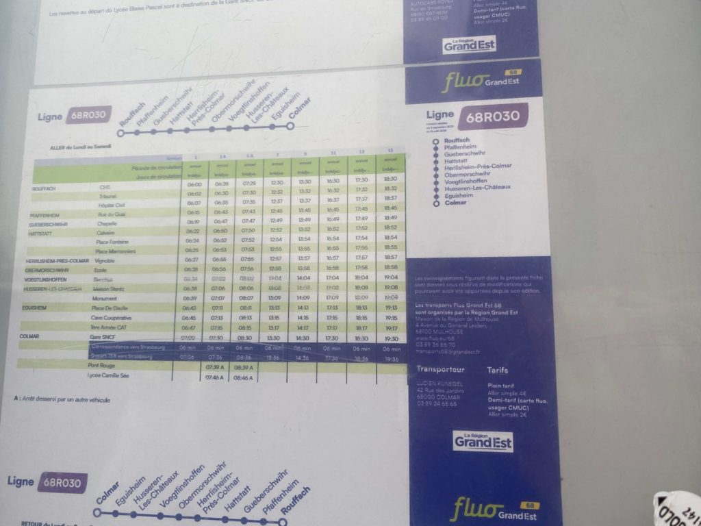 コルマールからエーグイスハイムのバスの時刻表